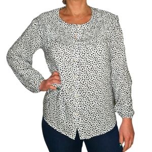 L Love Size Small Cheetah Print Long Sleeve Button-Up Blouse White
